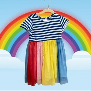 Hanna Andersson dress size 4, striped top, rainbow soft tulle skirt